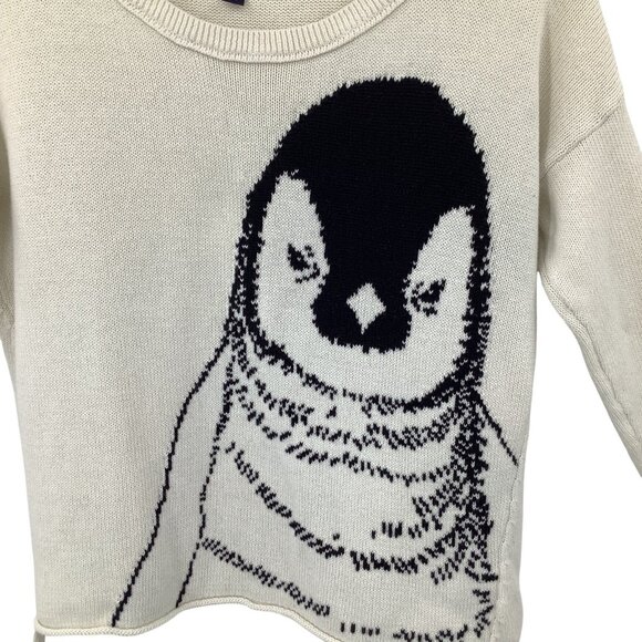 American Eagle Outfitters Women's Cream Black Penguin Knit Sweater Small - Picture 2 of 5